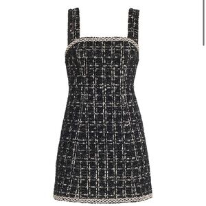 Black and Cream Liran Embellished Tweed Mini Dress
